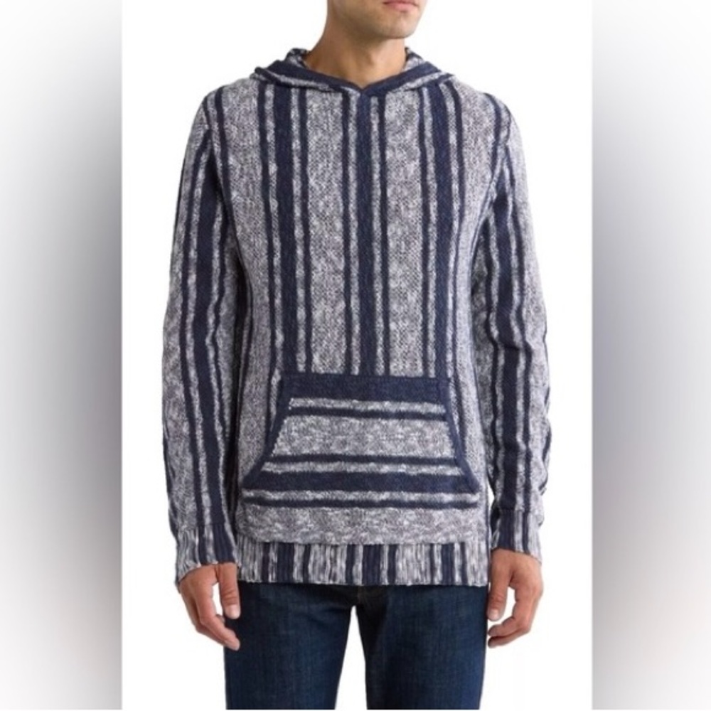Lucky Brand Striped Blue and White Hooded Baja Sweater